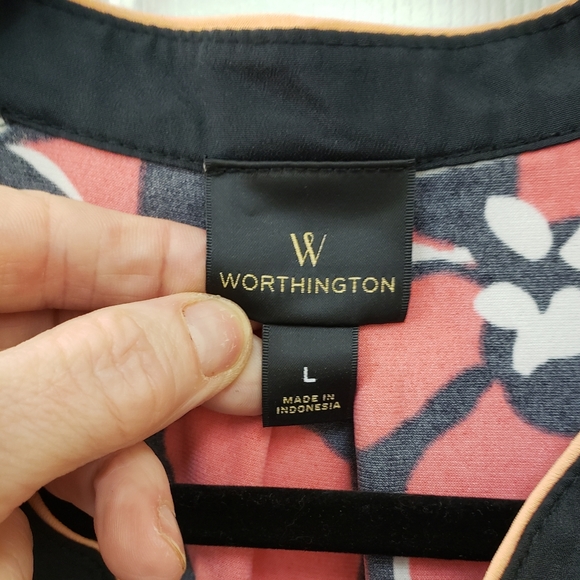 Worthington, Sleeveless, pullover, orange, tangerine, tropical, floral blouse, L - Picture 7 of 10